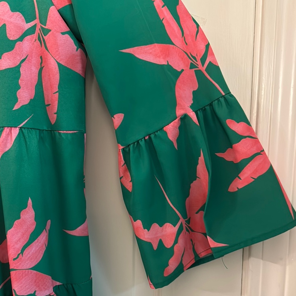 Green and Pink Floral Midi Dress - Picture 3 of 10